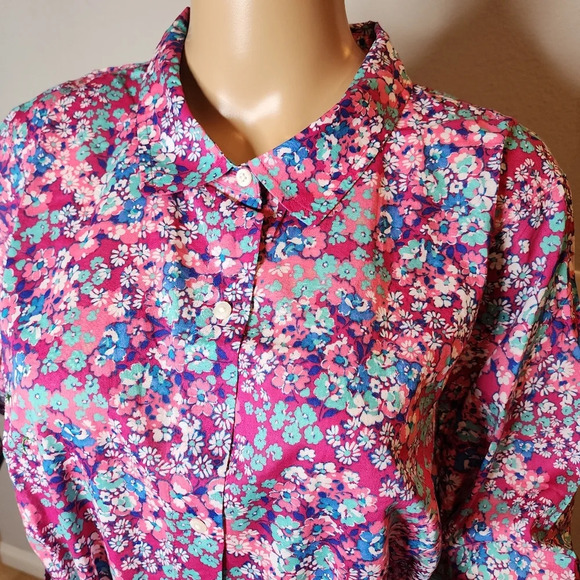 NWT J. Crew Button Shirtdress Pink Blue Floral. Plus Size 2X. - Picture 5 of 14